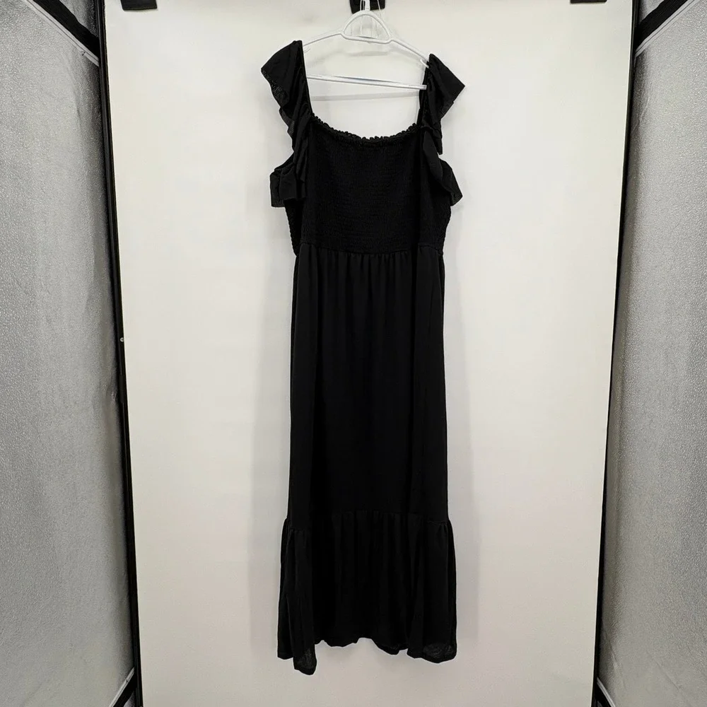 Liberty Love Womens Black Smocked Tiered Ruffle Strap Maxi Dress‎ Plus Size 3XL